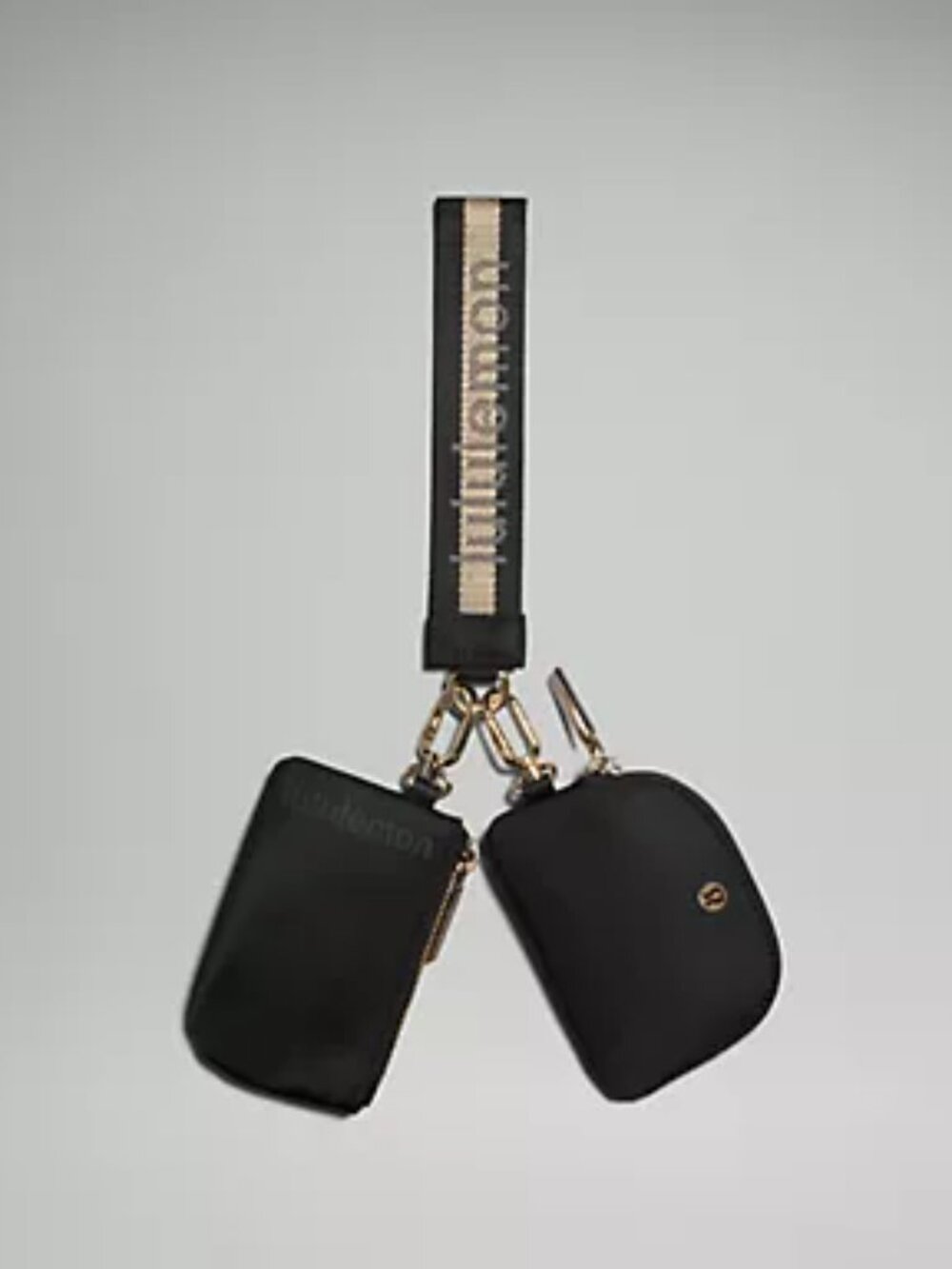 LULULEMON Dual Pouch Wristlet Black/Gold/White Opal NWT